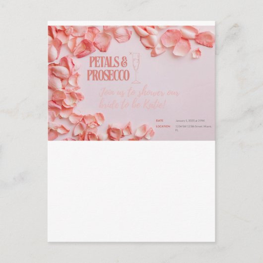 Petals & Prosecco Bruidsuitnodiging Briefkaart (Voorkant)