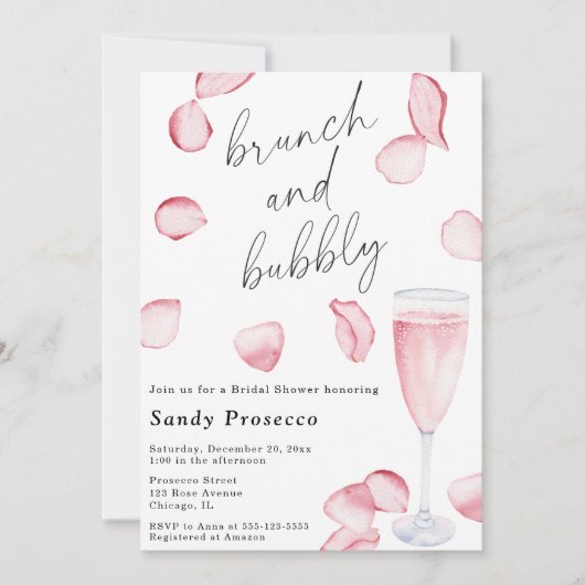 Petals & Prosecco Brunch en bubbelige bruids Kaart (Voorkant)