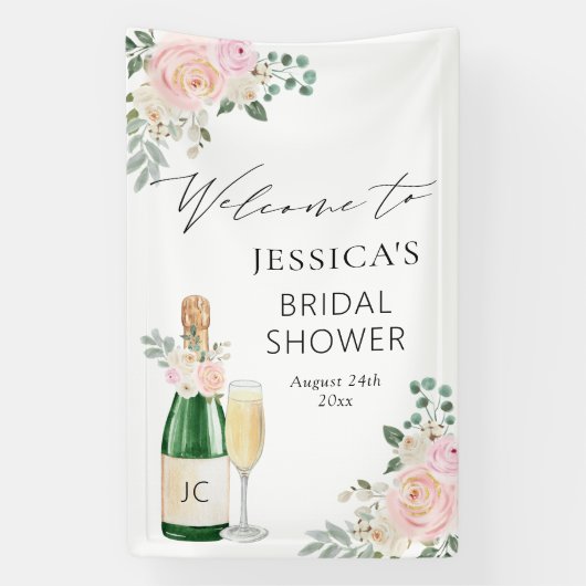 Petals & Prosecco Champagne Welkomstbord Spandoek (Verticaal)