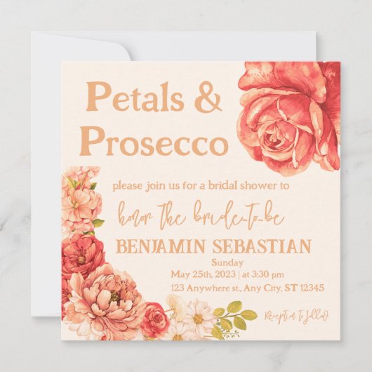 Petals Prosecco Elegant Bloemen vrijgezellenfeest Kaart (Voorkant)