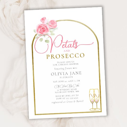 Petals Prosecco Flora Boho Gold Arch Vrijgezellenf Kaart