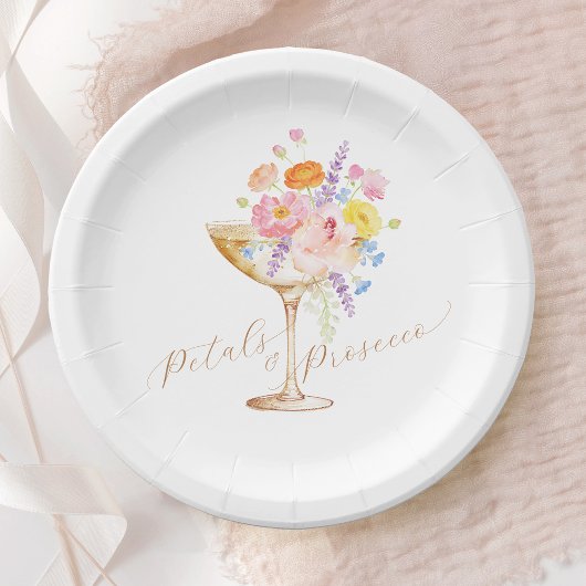 Petals & Prosecco Floral Bridal Shower Paper Plate Papieren Bordje