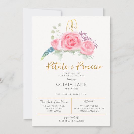 Petals Prosecco Floral Gold Bubble Vrijgezellenfee Kaart (Voorkant)