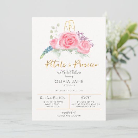 Petals Prosecco Floral Gold Bubble Vrijgezellenfee Kaart (Staand voorkant)