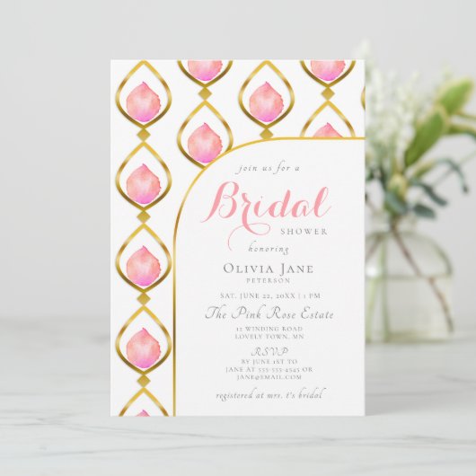 Petals Prosecco Gold Deco Pattern Vrijgezellenfees Kaart (Staand voorkant)