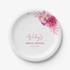 Petals & Prosecco Heet Roze Bloemen Vrijgezellenfe Papieren Bordje