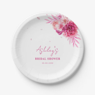 Petals & Prosecco Heet Roze Bloemen Vrijgezellenfe Papieren Bordje