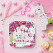 Petals & Prosecco Heet Roze Bloemen Vrijgezellenfe Papieren Bordje (Feest)