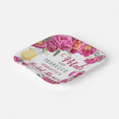 Petals & Prosecco Heet Roze Bloemen Vrijgezellenfe Papieren Bordje (Gebogen)