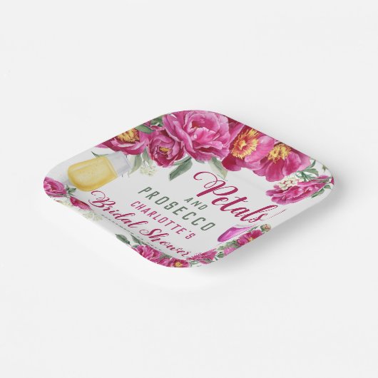 Petals & Prosecco Heet Roze Bloemen Vrijgezellenfe Papieren Bordje (Gebogen)