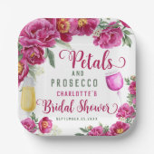 Petals & Prosecco Heet Roze Bloemen Vrijgezellenfe Papieren Bordje (Voorkant)