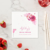 Petals & Prosecco Heet Roze Bloemen Vrijgezellenfe Servet (Insitu)