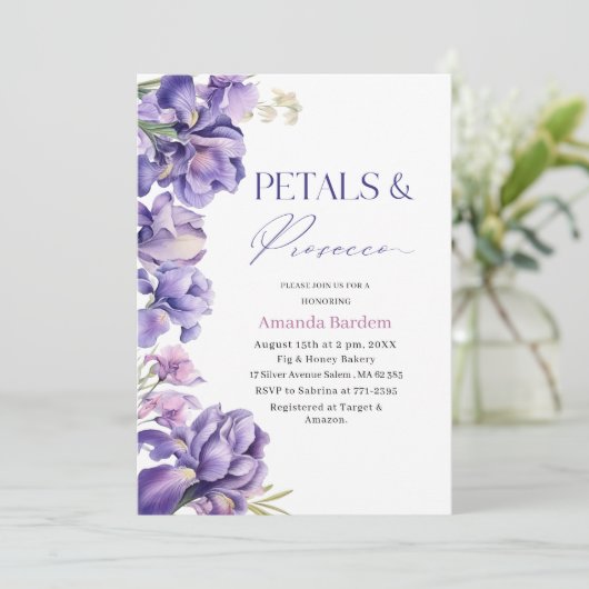 PETALS & PROSECCO IRIS FLOWER Waterverf bruids Kaart (Staand voorkant)
