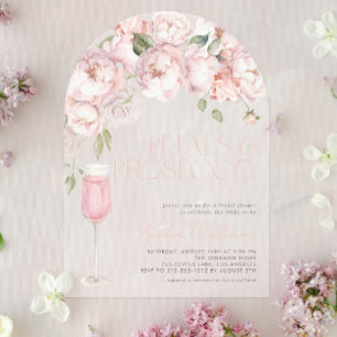 Petals & Prosecco Modern Roze Bloemen Vrijgezellen Acryl Uitnodigingen