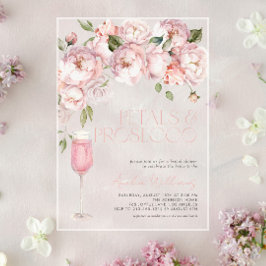 Petals & Prosecco Modern Roze Bloemen Vrijgezellen Acryl Uitnodigingen
