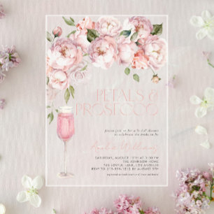 Petals & Prosecco Modern Roze Bloemen Vrijgezellen Acryl Uitnodigingen
