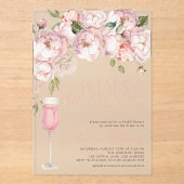 Petals & Prosecco Modern Roze Bloemen Vrijgezellen Acryl Uitnodigingen (Voorkant)