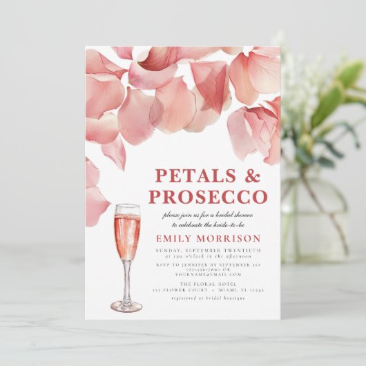 Petals & Prosecco Modern Roze Bloemen Vrijgezellen Kaart (Staand voorkant)