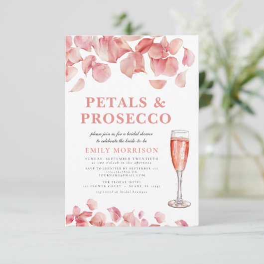 Petals & Prosecco Modern Roze Bloemen Vrijgezellen Kaart (Staand voorkant)