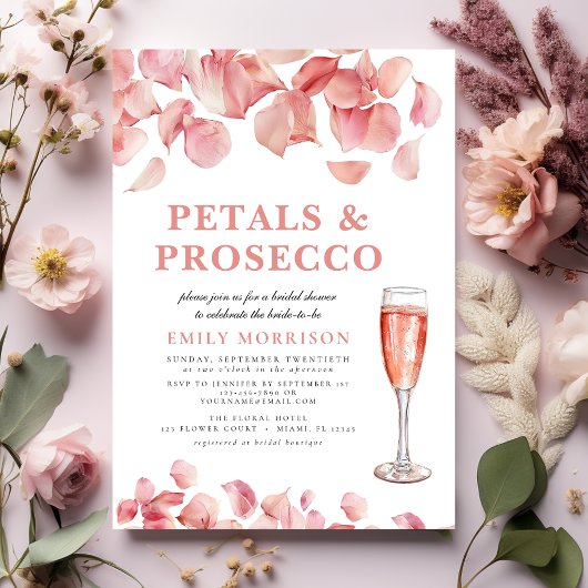Petals & Prosecco Modern Roze Bloemen Vrijgezellen Kaart