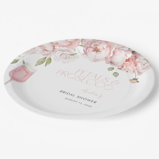 Petals & Prosecco Modern Roze Bloemen Vrijgezellen Papieren Bordje (Gekanteld)