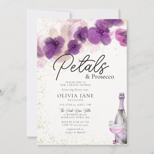 Petals Prosecco Paars Orchid Floral Vrijgezellenfe Kaart (Voorkant)