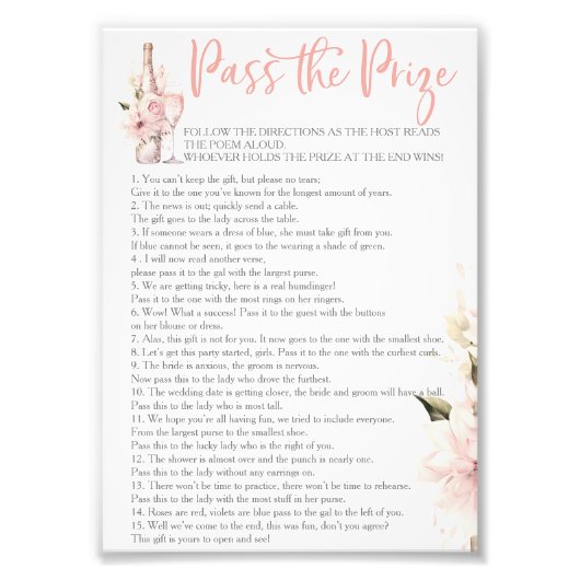 Petals Prosecco Pass de Prijs Vrijgezellenfeest Ga Foto Afdruk (Voorkant)