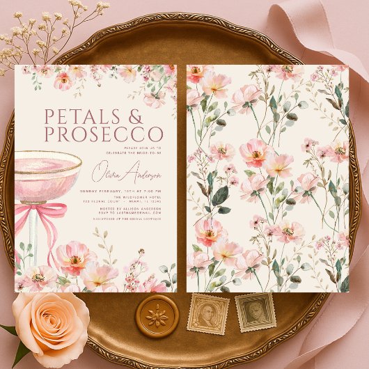 Petals & Prosecco Pink Coquette Bow Bridal Shower  Kaart
