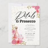 Petals Prosecco Pink Floral Gold Vrijgezellenfeest Kaart (Voorkant)