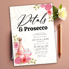 Petals Prosecco Pink Floral Gold Vrijgezellenfeest Kaart