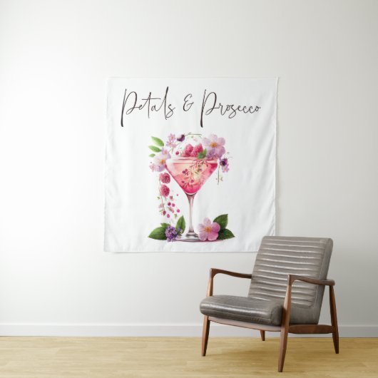 Petals Prosecco Pink Floral Vrijgezellenfeest Welk Wandkleed (In situ)
