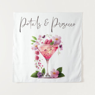 Petals Prosecco Pink Floral Vrijgezellenfeest Welk Wandkleed