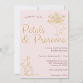 Petals & Prosecco Pink Line Art Vrijgezellenfeest Kaart (Voorkant)