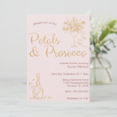 Petals & Prosecco Pink Line Art Vrijgezellenfeest Kaart (Staand voorkant)