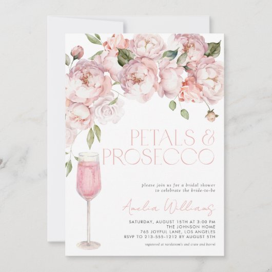 Petals & Prosecco QR Code Roze Vrijgezellenfeest Kaart (Voorkant)