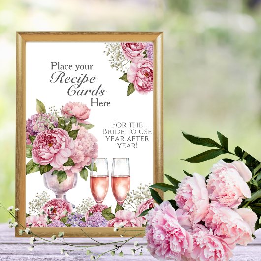 Petals & Prosecco Recipe Cards Here Sign Kaart