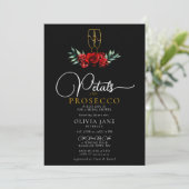 Petals Prosecco Red Roses Goud Donker Vrijgezellen Kaart (Staand voorkant)