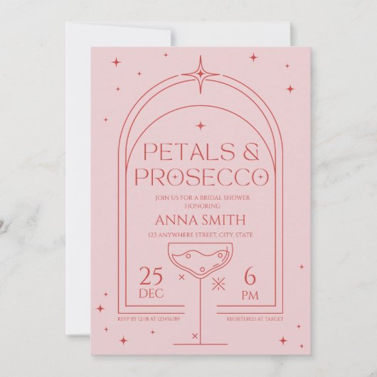 Petals & Prosecco Retro Roze Rood Vrijgezellenfees Kaart (Voorkant)