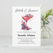 Petals & Prosecco Roze Bloemen Blush Vrijgezellenf Kaart (Staand voorkant)