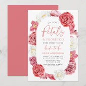 Petals & Prosecco Roze Bloemen Roos Vrijgezellenfe Kaart (Voorkant / Achterkant)