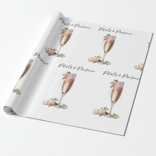 Petals & Prosecco Roze Bloemen Vrijgezellenfeest Cadeaupapier (Uitgerold)