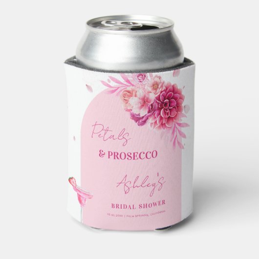 Petals Prosecco Roze Bloemige Bruiloft Feest Favor Blikjeskoeler (Blikje Achterkant)