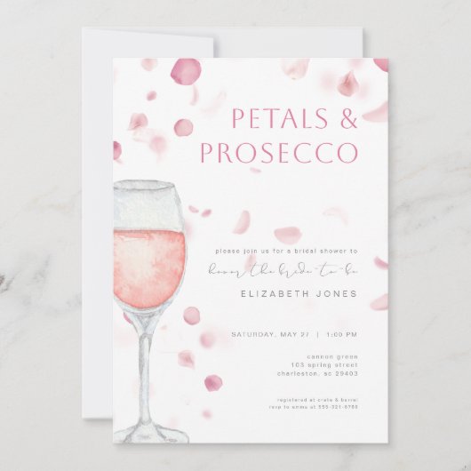 Petals & Prosecco Roze Bridal Shower Kaart (Voorkant)