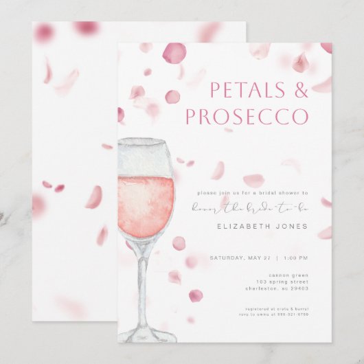Petals & Prosecco Roze Bridal Shower Kaart (Voorkant / Achterkant)