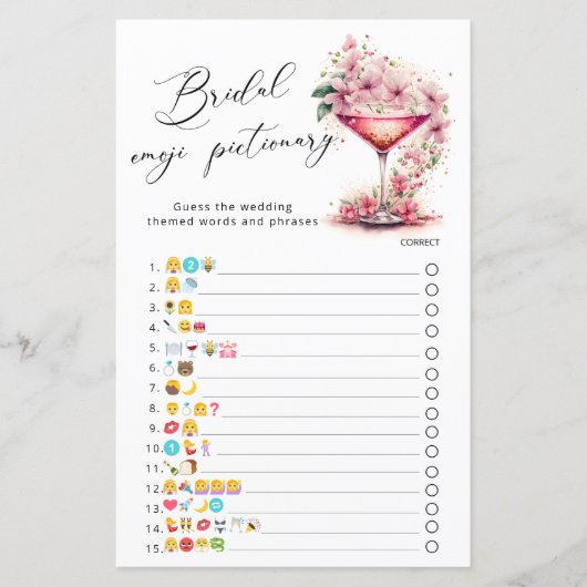 Petals & Prosecco Roze Flora Emoji Pictionary Game (Voorkant)