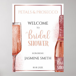 Petals & Prosecco Roze Gouden Bruidsuitnodiging Poster