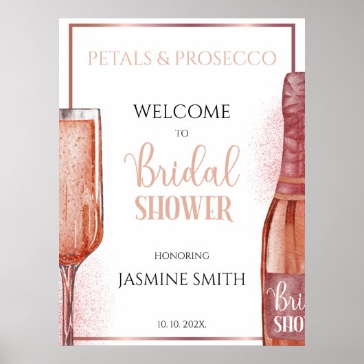 Petals & Prosecco Roze Gouden Bruidsuitnodiging Poster (Voorkant)