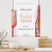 Petals & Prosecco Roze Gouden Bruidsuitnodiging Poster (Keuken)