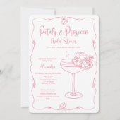 Petals Prosecco Roze Hand Getekende Bruiloftsdouch Kaart (Voorkant)