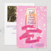 Petals & Prosecco roze lint tuin Vrijgezellenfeest Kaart (Voorkant / Achterkant)